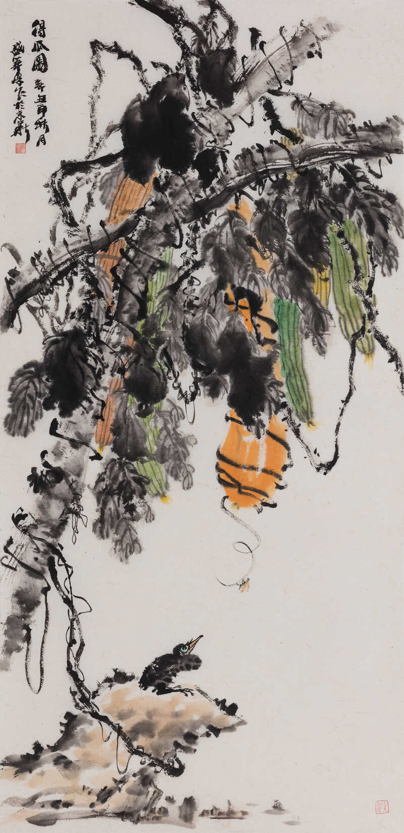 《得瓜图》纸本设色 138×69cm 2021年.jpg